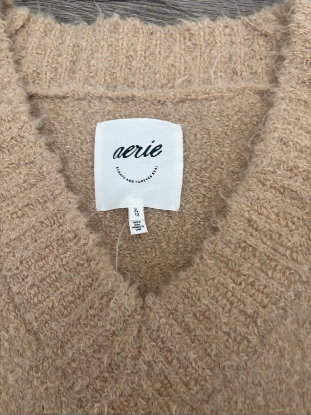 NWT Aerie V-Neck Teddy Boucle Sweater in koko brown XL - Picture 6 of 9